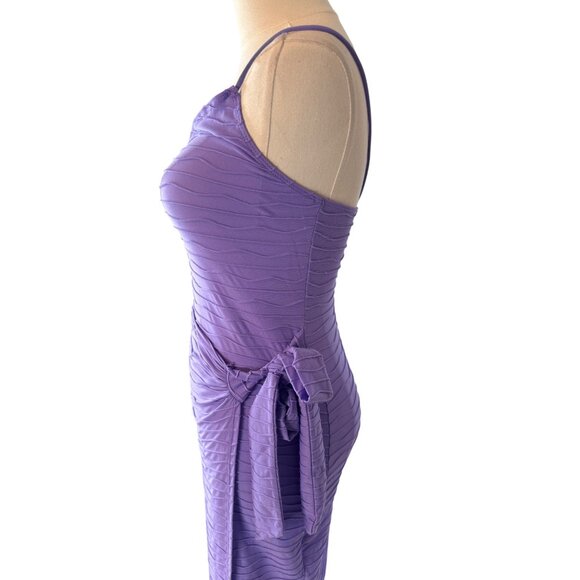 NWT PrettyLittleThing 4 Purple Textured Strappy One Shoulder Wrap Midi Dress - Picture 6 of 15